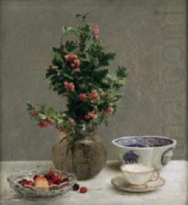 Henri Fantin-Latour Still Life with Vase of Hawthorn, Bowl of Cherries, Japanese Bowl, and Cup and Saucer china oil painting image